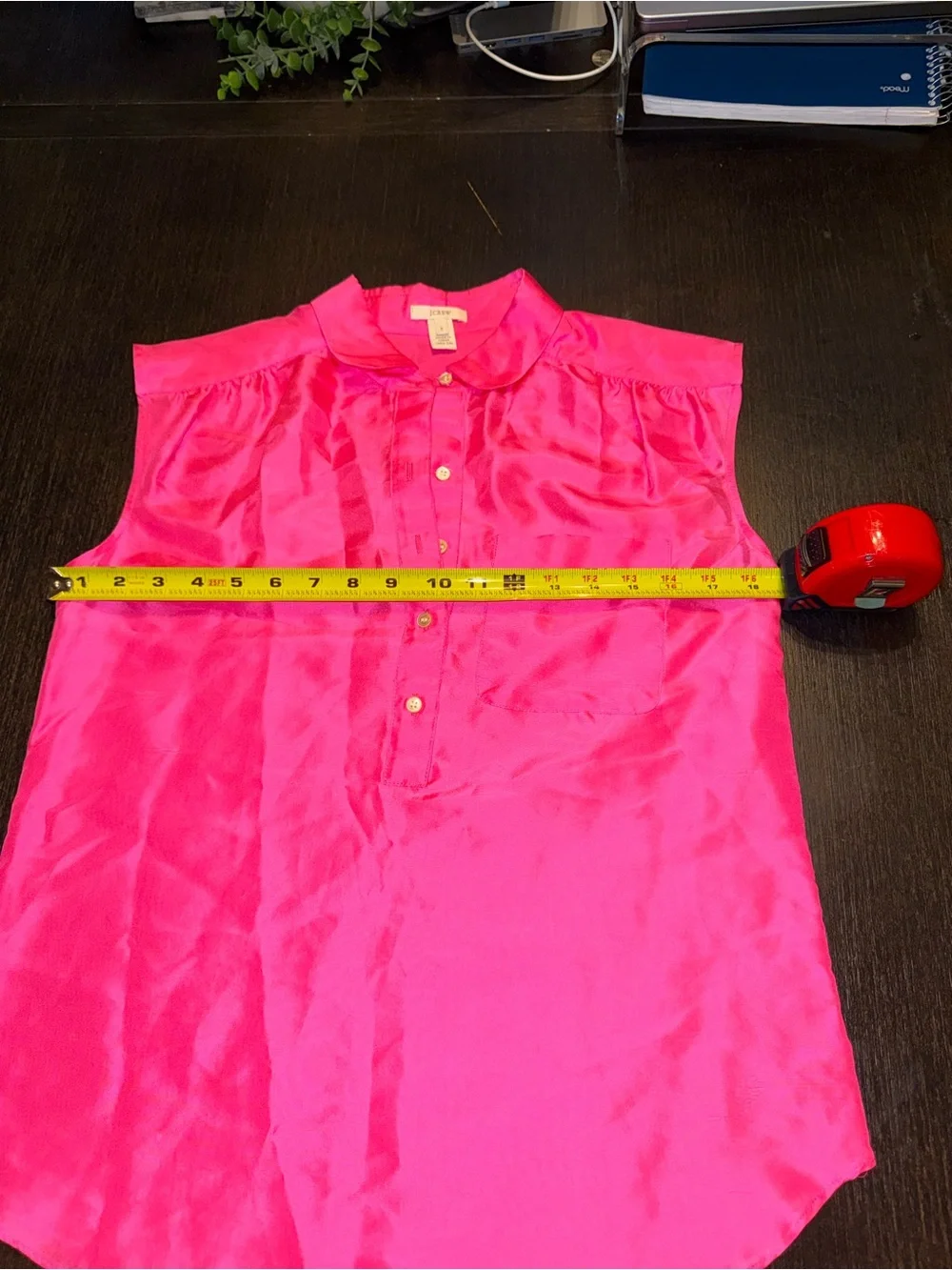 Crew Bright Pink Sleeveless Silk Blend Popover Blouse | Satin Collared Top
